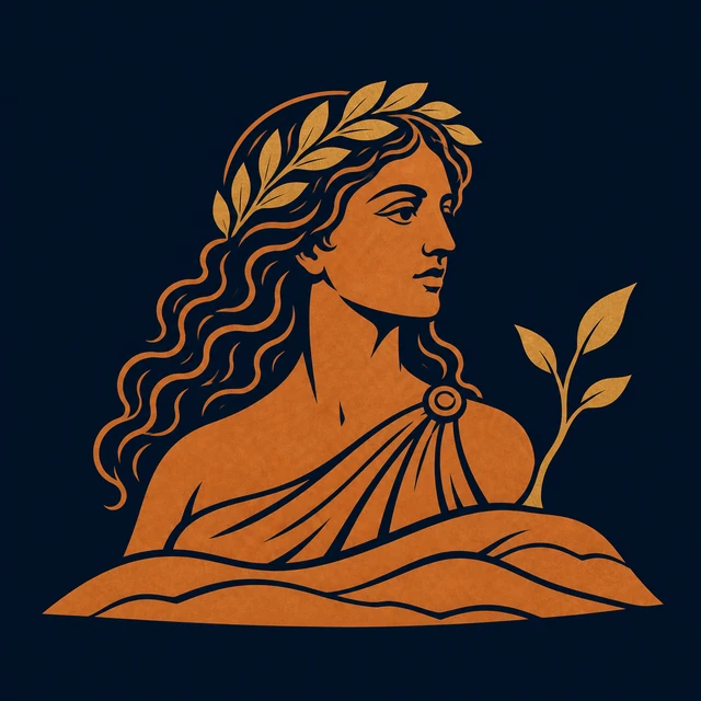 MythWeave original portrait of Gaia as a terracotta-and-gold primordial earth goddess rising with one sprouting branch