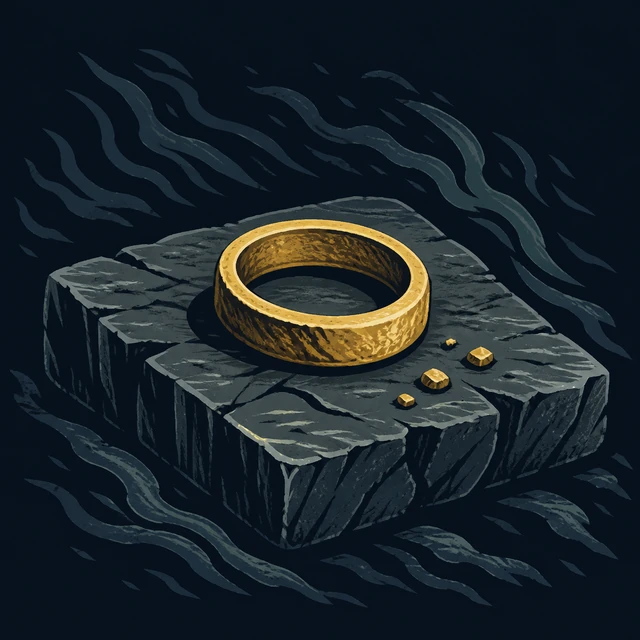 Norse Lichen iron editorial illustration of Andvaranaut for the atlas detail view.