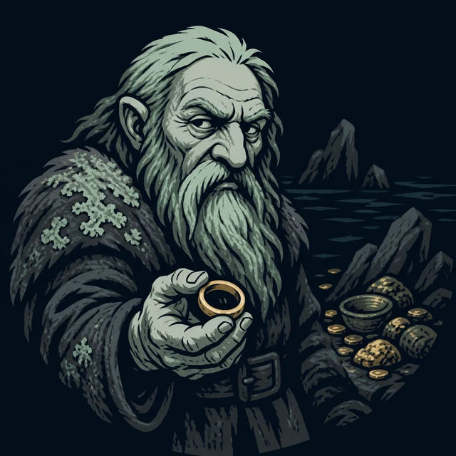Norse Lichen iron editorial illustration of Andvari for the atlas detail view.