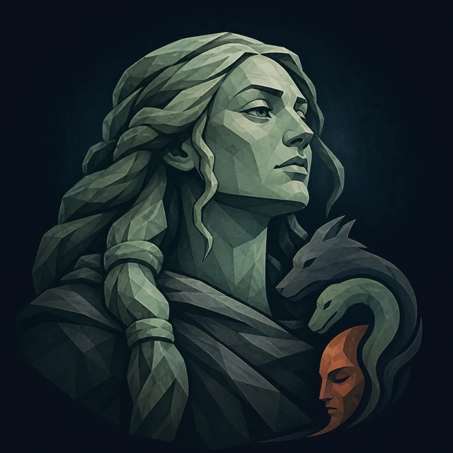 Norse Lichen iron editorial illustration of Angrboda for the atlas detail view.