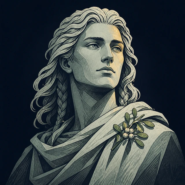 Norse Lichen iron editorial illustration of Baldr for the atlas detail view.