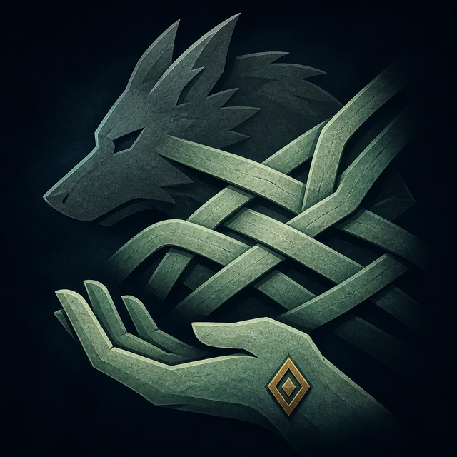 Norse Lichen iron editorial illustration of Binding of Fenrir for the atlas detail view.