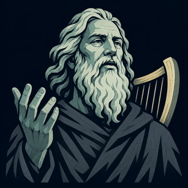 Norse Lichen iron editorial illustration of Bragi for the atlas detail view.