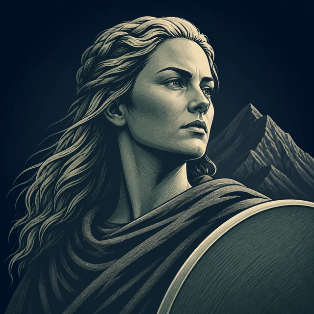 Norse Lichen iron editorial illustration of Brynhild for the atlas detail view.