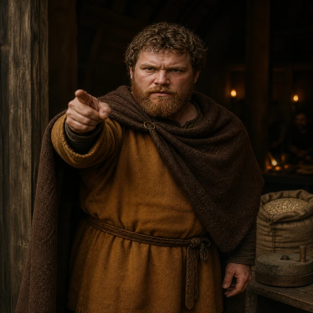 Byggvir, Freyr’s resolute servant with a barley sack at the edge of the hall.