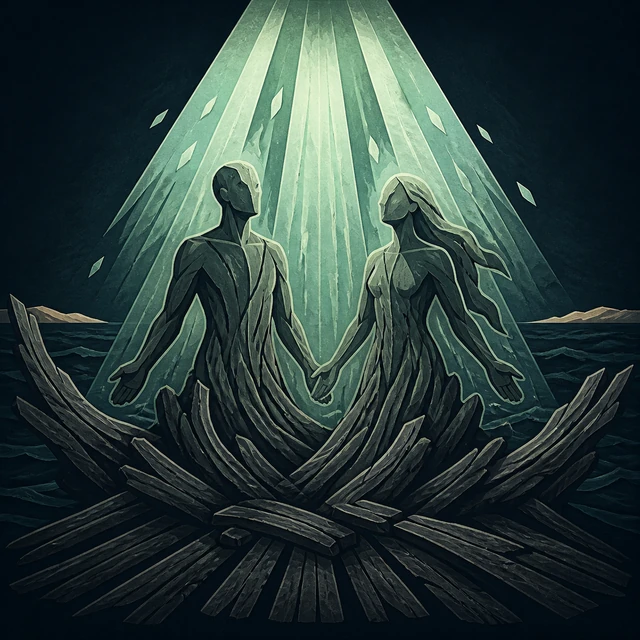Norse Lichen iron editorial illustration of Creation of Humans for the atlas detail view.