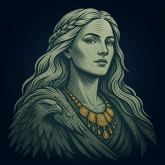 Norse Lichen iron editorial illustration of Freyja for the atlas detail view.