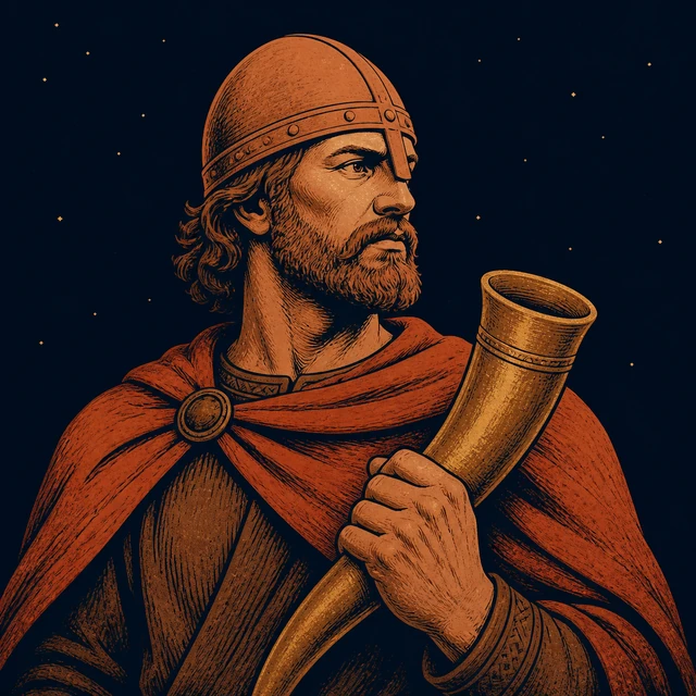 Gothmund, a warrior holding a worn-gold shore horn.