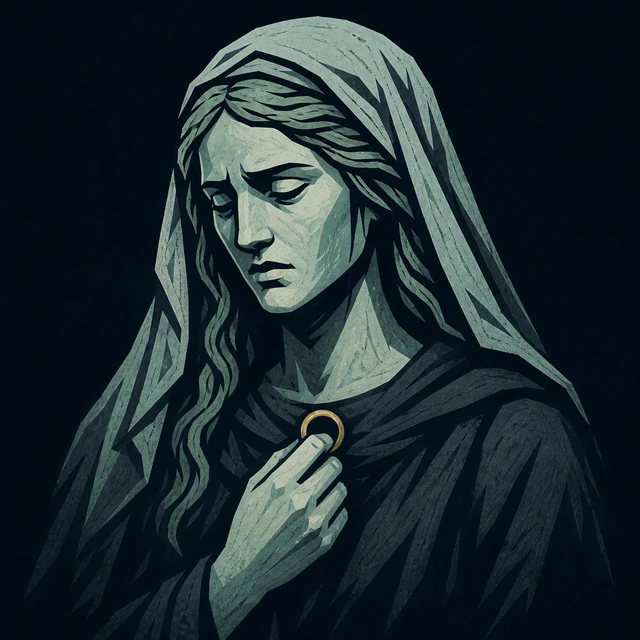 Norse Lichen iron editorial illustration of Gudrun for the atlas detail view.