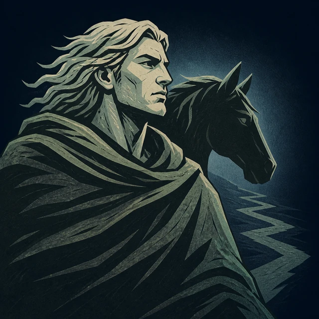 Norse Lichen iron editorial illustration of Hermod for the atlas detail view.