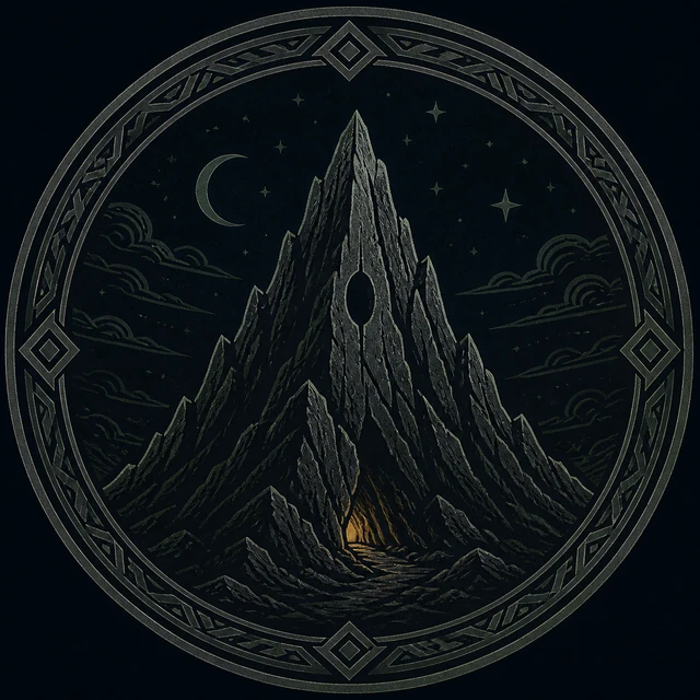 Norse-style detail illustration of the mountain cave at Hnitbjorg.