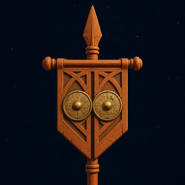 Hunding's Sons as a terracotta house standard marked by two shield discs.