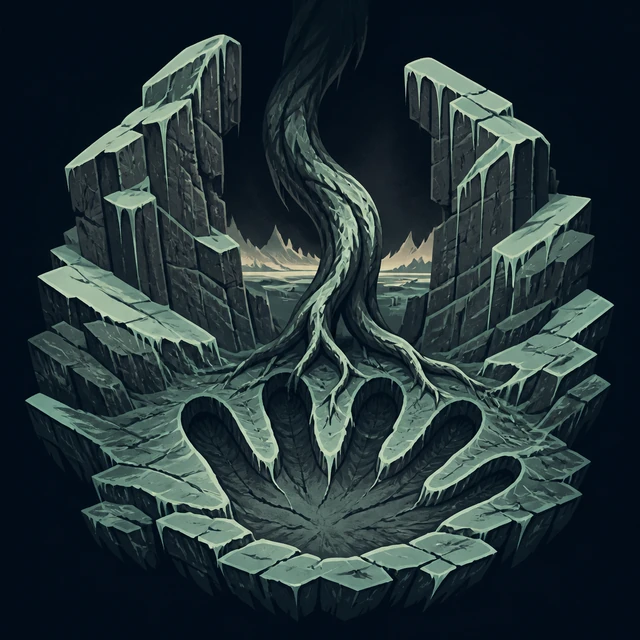 Norse Lichen iron editorial illustration of Jotunheim for the atlas detail view.