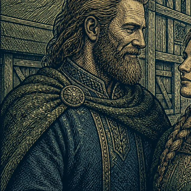 Karl, a household figure holding a ring of keys before a timber home.