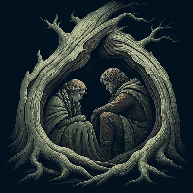 Norse Lichen iron editorial illustration of Lif and Lifthrasir for the atlas detail view.