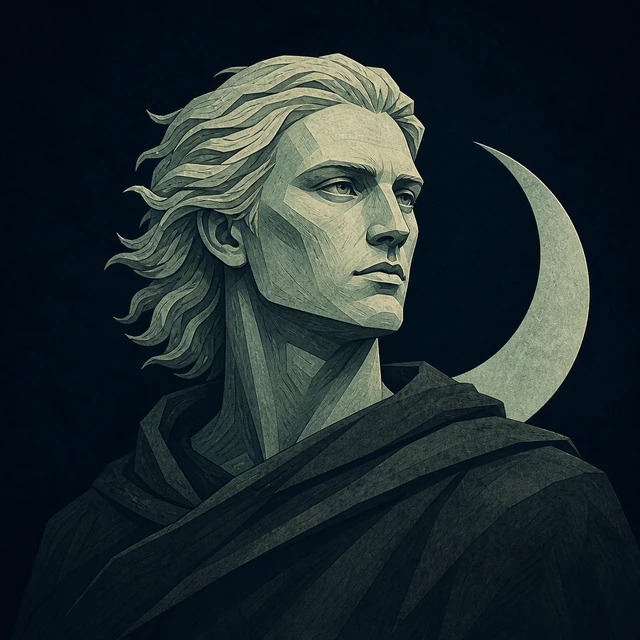Norse Lichen iron editorial illustration of Mani for the atlas detail view.
