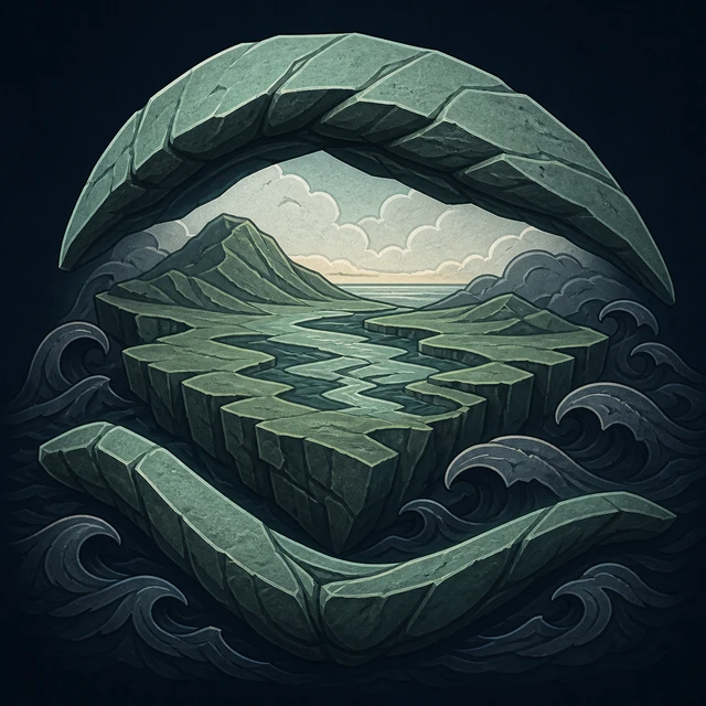 Norse Lichen iron editorial illustration of Midgard for the atlas detail view.