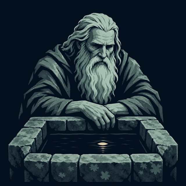 Norse Lichen iron editorial illustration of Mimir for the atlas detail view.