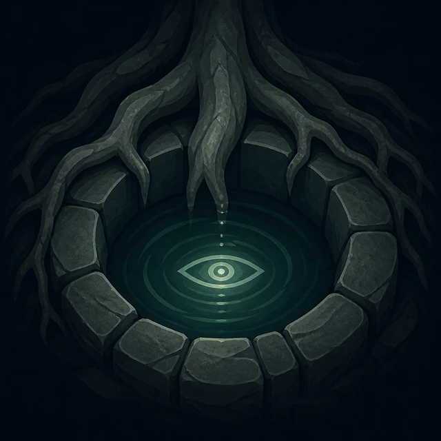 Norse Lichen iron editorial illustration of Well of Mimir for the atlas detail view.