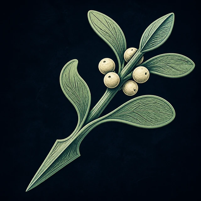 Norse Lichen iron editorial illustration of Mistletoe for the atlas detail view.