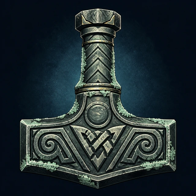 Norse Lichen iron editorial illustration of Mjolnir for the atlas detail view.