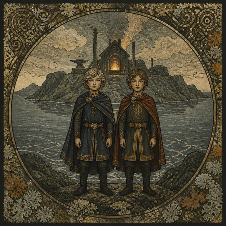 Norse-style detail illustration of Nithud's Two Sons.