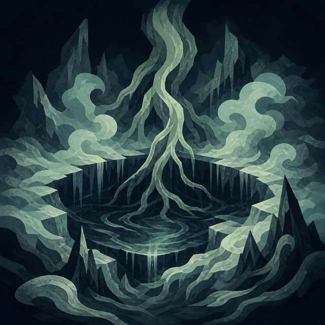 Norse Lichen iron editorial illustration of Niflheim for the atlas detail view.