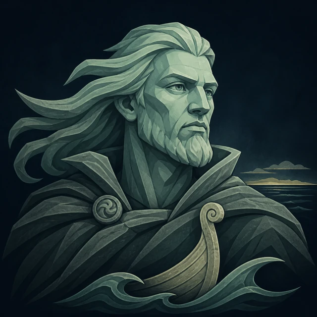 Norse Lichen iron editorial illustration of Njord for the atlas detail view.