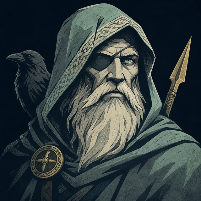 Norse Lichen iron editorial illustration of Odin for the atlas detail view.