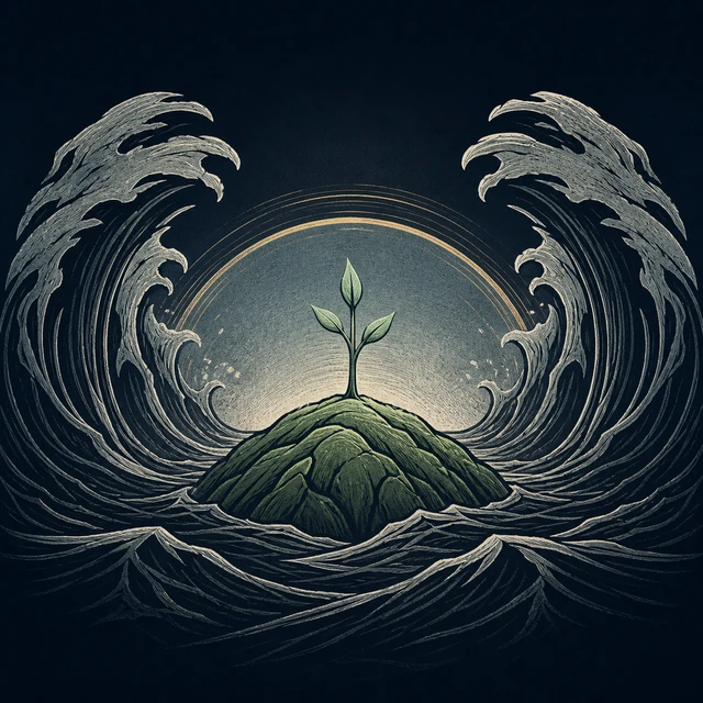 Norse Lichen iron editorial illustration of Renewal after Ragnarok for the atlas detail view.