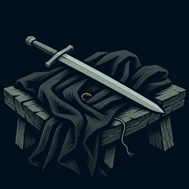 Norse Lichen iron editorial illustration of Sigurd's Death for the atlas detail view.