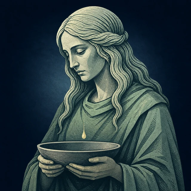 Norse Lichen iron editorial illustration of Sigyn for the atlas detail view.