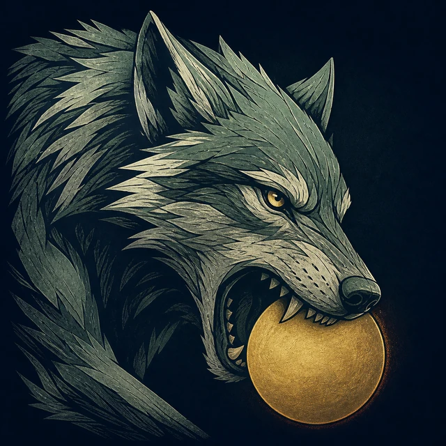 Norse Lichen iron editorial illustration of Skoll for the atlas detail view.