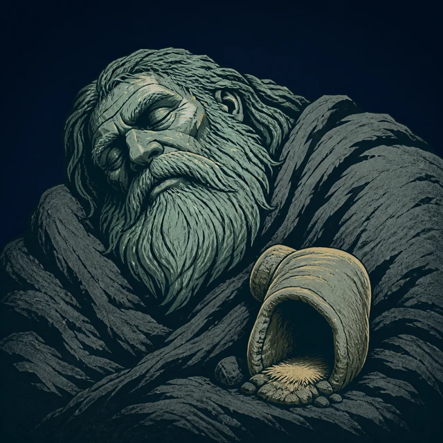 Norse Lichen iron editorial illustration of Skrymir for the atlas detail view.