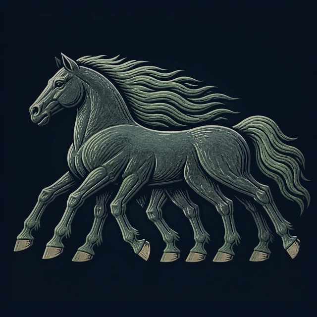 Norse Lichen iron editorial illustration of Sleipnir for the atlas detail view.