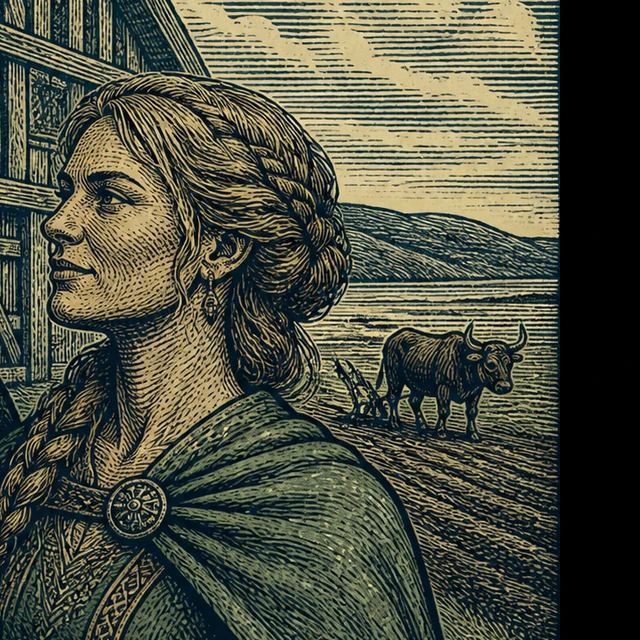 Snor, a household figure holding a ring of keys before a timber home.