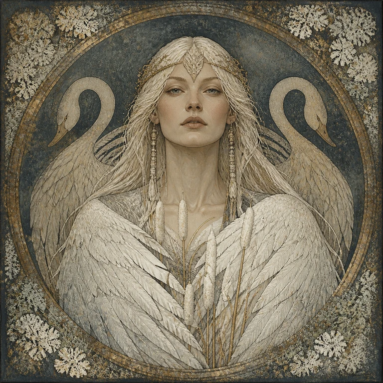 Norse-style detail illustration of Svanhvit.