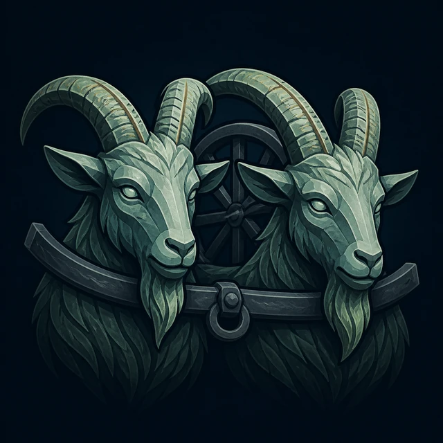 Norse Lichen iron editorial illustration of Tanngrisnir and Tanngnjostr for the atlas detail view.