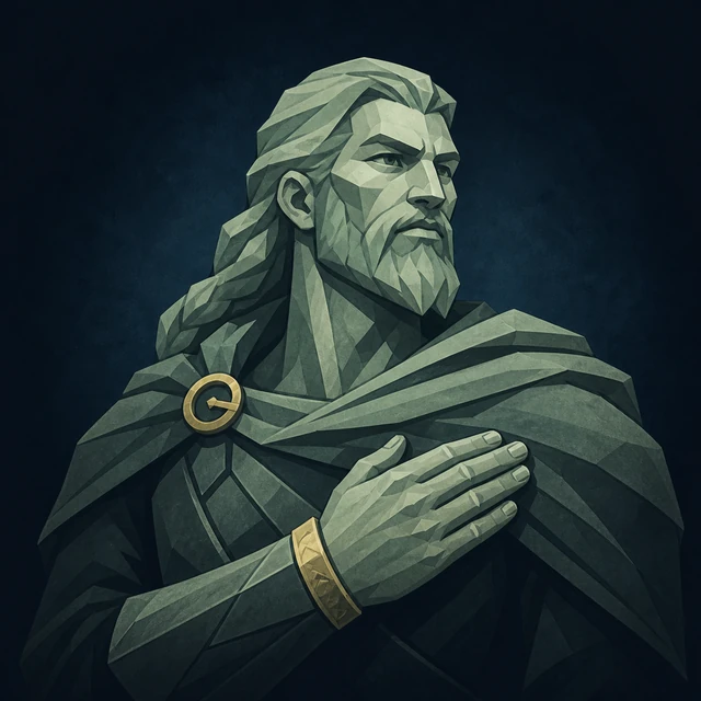 Norse Lichen iron editorial illustration of Tyr for the atlas detail view.