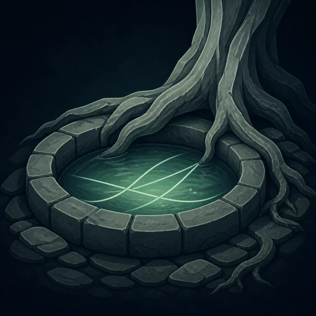 Norse Lichen iron editorial illustration of Well of Urd for the atlas detail view.