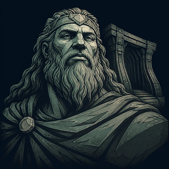 Norse Lichen iron editorial illustration of Utgarda-Loki for the atlas detail view.