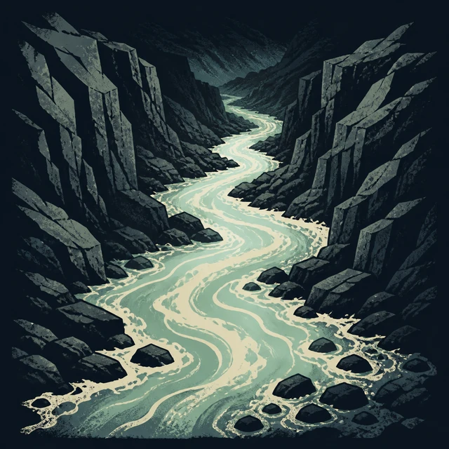 Norse Lichen iron editorial illustration of River Van for the atlas detail view.
