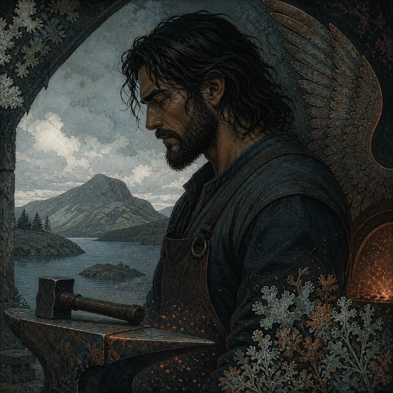 Norse-style detail illustration of Volund.