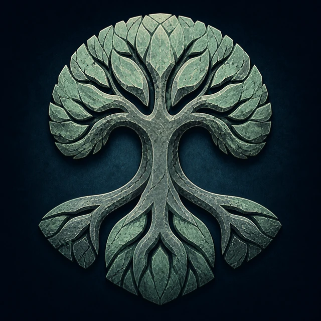Norse Lichen iron editorial illustration of Yggdrasil for the atlas detail view.