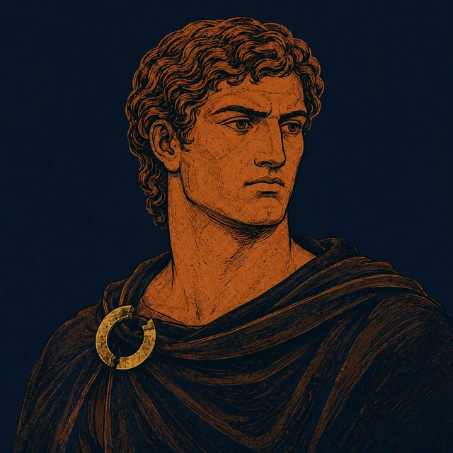 MythWeave original portrait of Pirithous as the companion hero trapped in the underworld with Theseus, with terracotta stern heroic face, dark underworld travel cloak and restrained worn-gold broken oath band on deep navy.